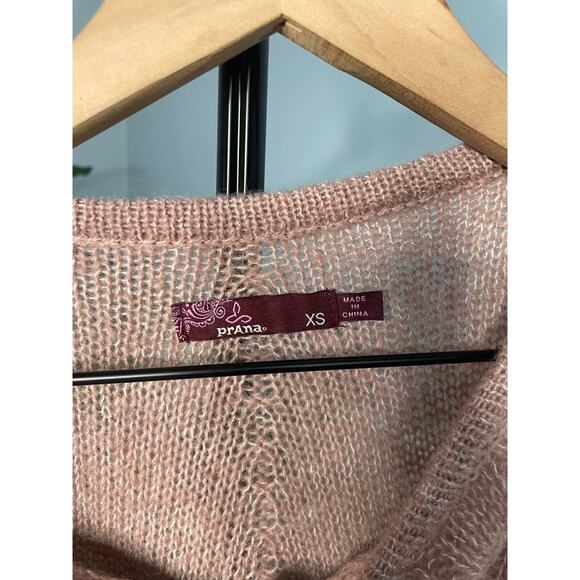 Prana Shelby Pink Fringe Poncho Sweater XS Cable Knit Pom Hem Cottagecore - Picture 10 of 11